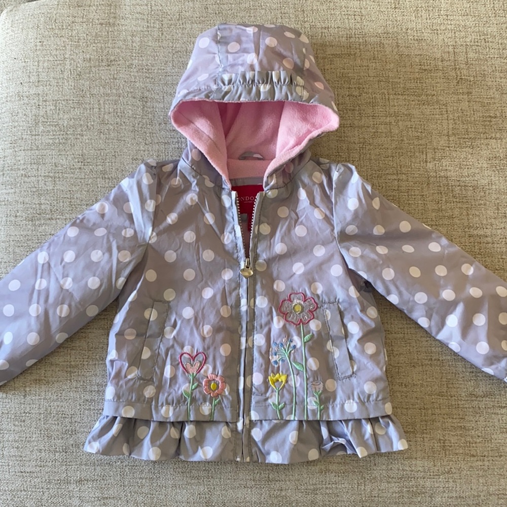 🪞 NEW London fog Fleece lined dotted zip up front hoodie embroidered jacket 2T